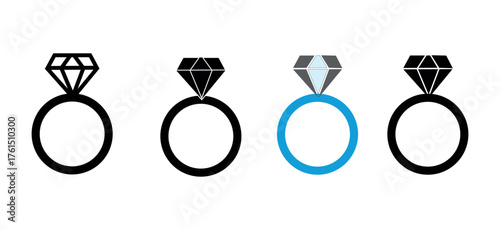 Wedding ring icon set. engagement diamond ring set. jewelry ring logo set. proposal symbol. png and vector illustration on transparent background