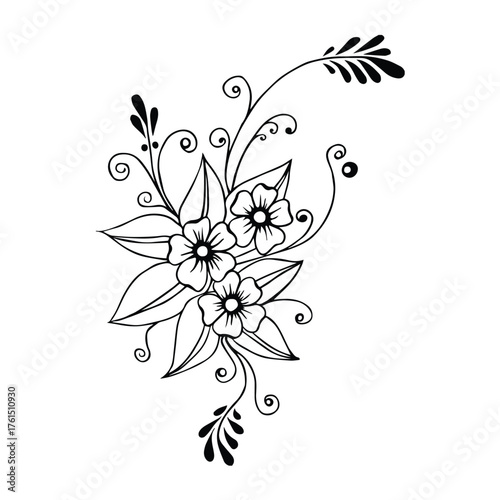 Elegant Black Line Flower Vector