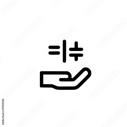 Equal sign icon resting on palm illustrating fairness balance equality and justice concept