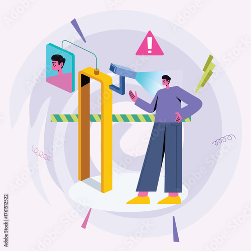 Modern Surveillance and Facial Recognition Security Checkpoint