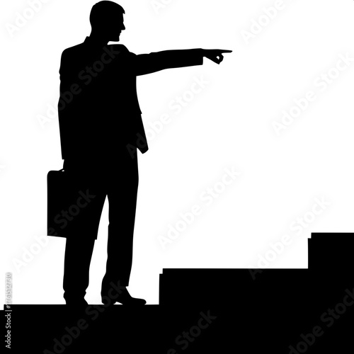 Business Concept Illustration

A black silhouette of a businessman pointing downwards with his index finger, symbolizing direction or guidance, set against a white background. The figure stands confid