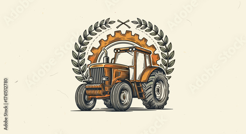 set of labels with a tractor for livestock and crop
