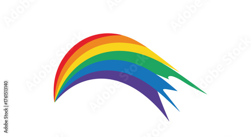 A vibrant rainbow arches across a white background symbolizing hope and diversity.