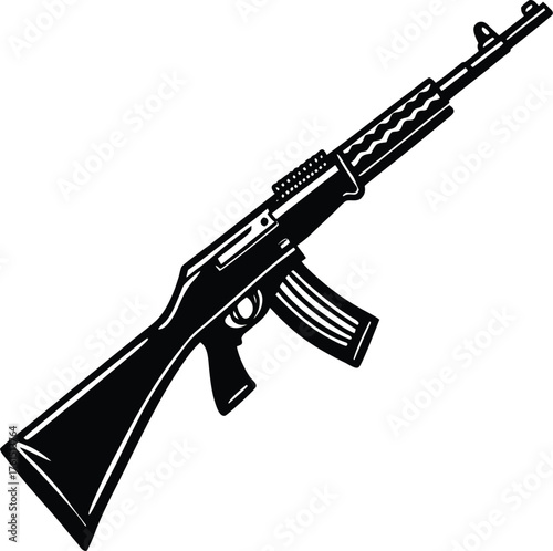 Weapons silhouette set. Collection of various realistic firearms. Assult rifles, sniper rifles, shotguns, handguns, machine guns, historical guns & other. Vector illustration