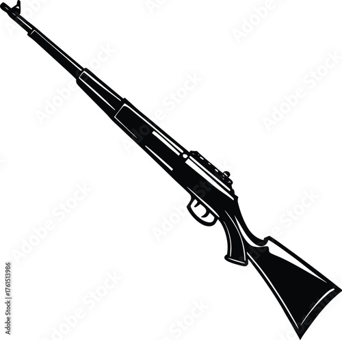 Weapons silhouette set. Collection of various realistic firearms. Assult rifles, sniper rifles, shotguns, handguns, machine guns, historical guns & other. Vector illustration