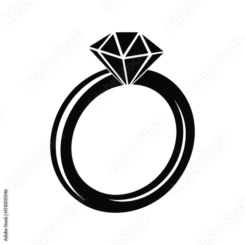 Silhouette vector art design of Silver engagement ring with diamond on white background.eps