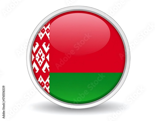 Glossy, circular emblem showing a red and green horizontal flag with a white and red patterned stripe, framed by a silver border Free Download Glossy, circular emblem showing a red and green horizontal flag with a white and red patterned stripe, framed by a silver border - GFXLoad