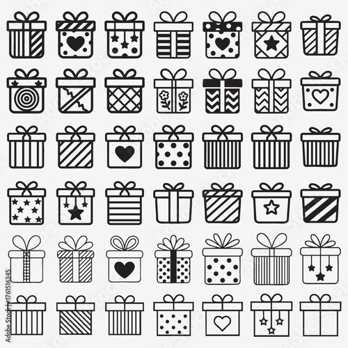 Variety of Gift Boxes with Ribbons in Outline and Silhouette Styles present surprise