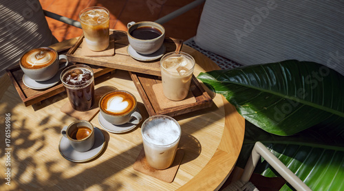 Obraz na plátně many menu type of coffee set on wooden table