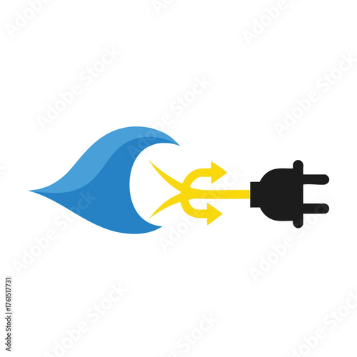 A stylized wave merges with a trident and an electrical plug.