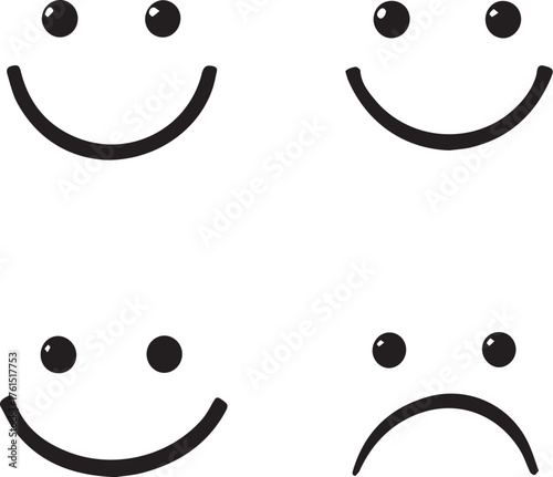 Black and white grid of four smiley faces showing happy and sad expressions in minimal emotional line art