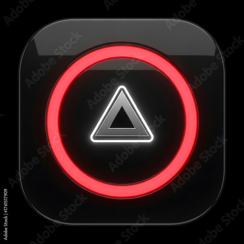 Glowing app icon with a triangle inside a circle modern design for mobile applications isolated on black Free Download Glowing app icon with a triangle inside a circle modern design for mobile applications isolated on black - GFXLoad