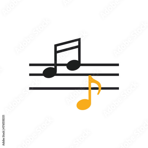 Musical notes on a staff, with one note in yellow.