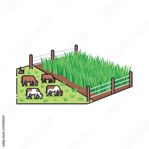 of cows grazing in a fenced pasture with tall green grass.