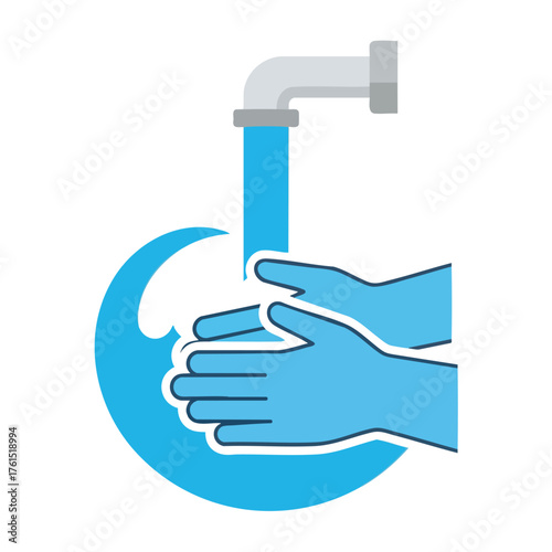 of hands being washed under a running faucet with water.