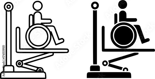 ofvs763 OutlineFilledVectorSign ofvs - wheelchair lift vector icon . access sign . disabled person . isolated transparent . outline and filled version . AI 10 / EPS / PNG . g12109