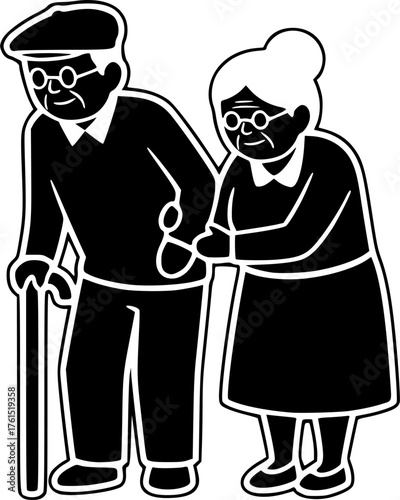 ofvs193 OutlineFilledVectorSign ofvs - elderly people vector icon . isolated transparent . senior . grandfather or grandmother silhouette . black outline and filled version . AI 10 / EPS 10 . g11532