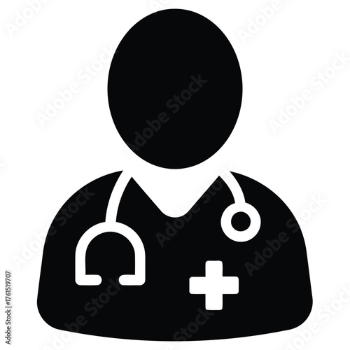 neck, keywords:, white, visible, isolated, icon, health, healthcare, care, background., silhouette, cross, around, services., medic, element, practitioner, graphic, signifying, figure, doctor
