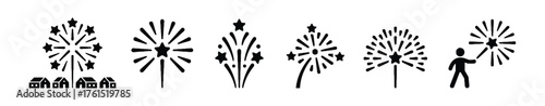 fireworks, firework, icon, silhouette, black, white background, celebration, display, explosion, star, burst, sparkler, festive, event, holiday, new year, fourth of july, party, design element, graphi