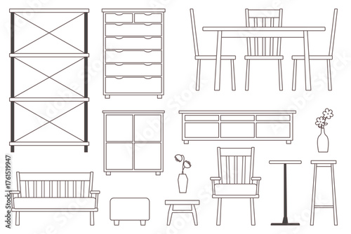 シンプルなインテリアセット　線画