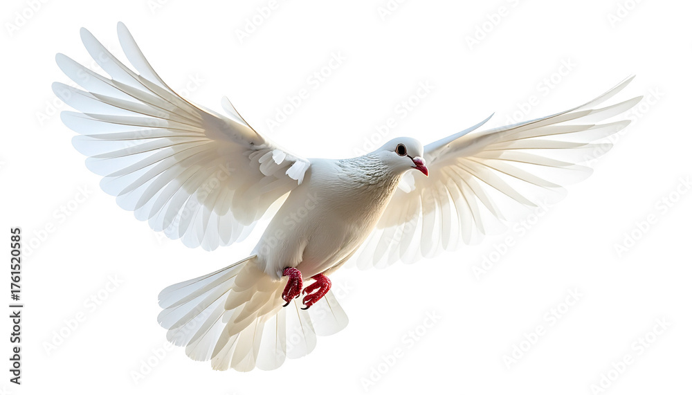 Obraz premium Free flying white dove isolated. Symbol of peace