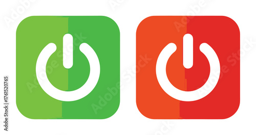 power button, on off, switch, icon, symbol, technology, energy, start, stop, control, digital, interface, graphic, design, green, red, square, rounded corners, simple, flat, modern, clean, ui, ux, web