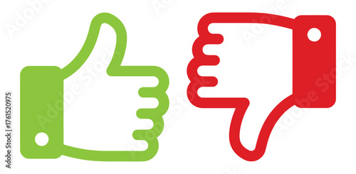 like, dislike, approval, disapproval, yes, no, good, bad, vote, opinion, feedback, rating, comparison, choice, selection, green, red, thumbs up, thumbs down, icon, symbol, graphic, illustration, socia