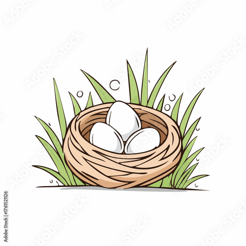 Nest with easter eggs in grass on a sunny spring day - Easter decoration, banner, panorama, background