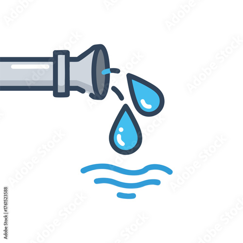 A stylized icon showing water droplets falling from a pipe into wavy water.