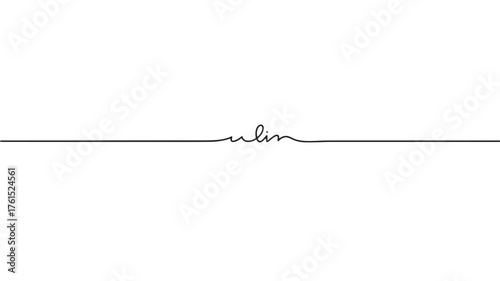 Elegant thin line with cursive word centered on white background, abstract design element