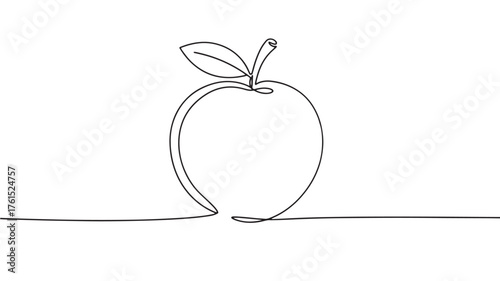 Minimalist single line drawing of a fresh apple with a leaf, symbolizing simplicity and natural goodness.
