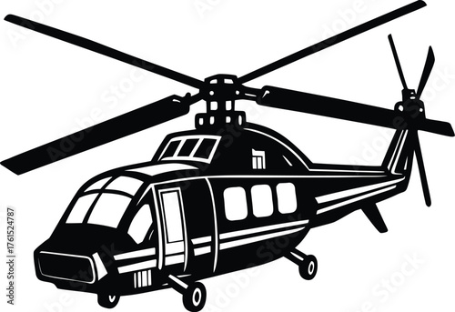 Set of black helicopter  silhouettes vector illustrations isolated on white background
