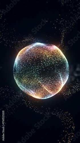 Abstract Glowing Sphere in Dark Space with Particles.