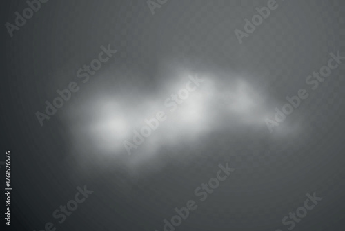 Smoke effect background. Realistic decorative fog in the air, vapor, creeping smoke puff. Layout of cloudy smog. Transparency vector illustration.