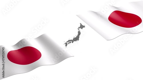 3D Japan Border Map With Waving Flags Loop Transparent
