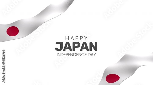 3D Japan Ribbon Banner Waving Flag Loop Transparent