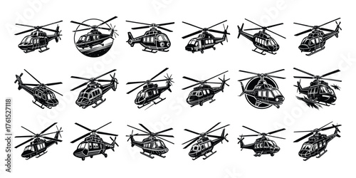 Collection of Helicopter silhouettes in different positions