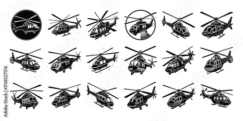 Collection of Helicopter silhouettes in different positions