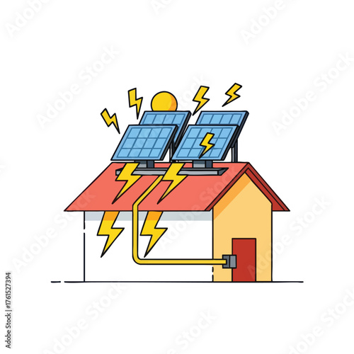 of a house with solar panels generating electricity from the sun.
