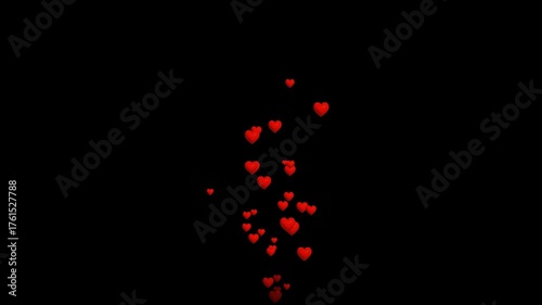 Animated Hearts Flying Upward in 4K, Floating Social Media Hearts with Transparent Background.