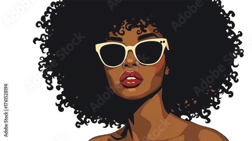 Vector portrait poster illustration afro black woman pose sideways curly hairstyle avatar for social media. Ai Generate 