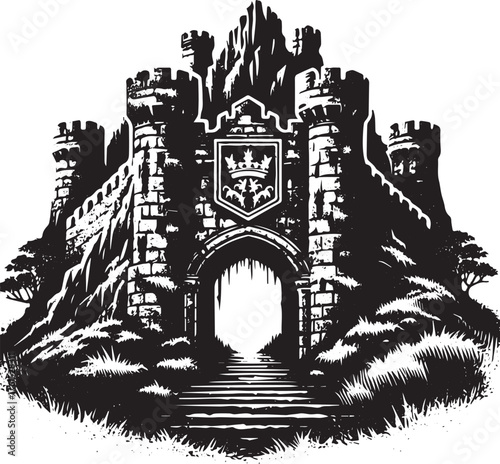 A Detailed Black and White Vector Illustration of a Majestic Med
