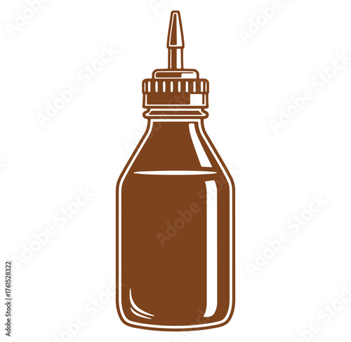 Minimalist illustration of a brown bottle with a nozzle dispensing liquid sauce condiment