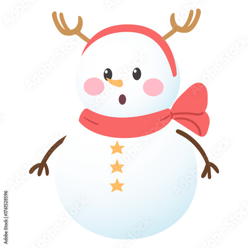 illustration of a snowman with antlers and red scarp