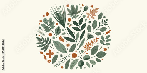 Botanical Bliss An Elegant Round Composition of Leaves and Twigs
