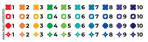 Trendy number bullet points collection. Geometric shapes for infographic 1 to 10 steps design template