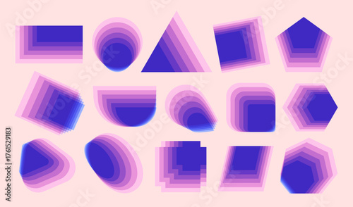 Fantastic overlapping shapes set. Violet geometric blend elements. Vector translucent geometric artwork
