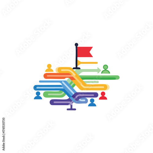 Abstract of people moving tods a common goal via diverse paths.
