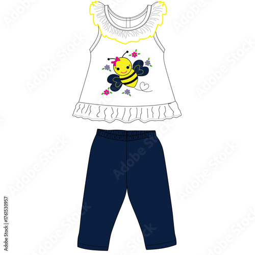 girls baby frocks with leggings  hey bee print