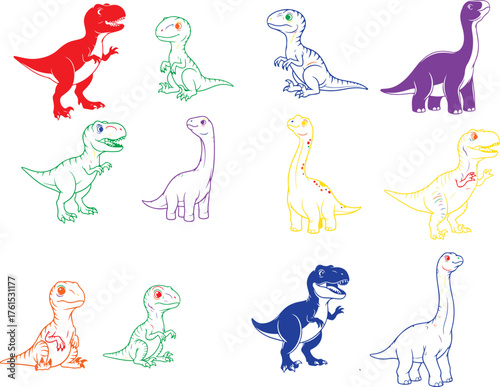 Colorful cartoon dinosaurs collection illustration